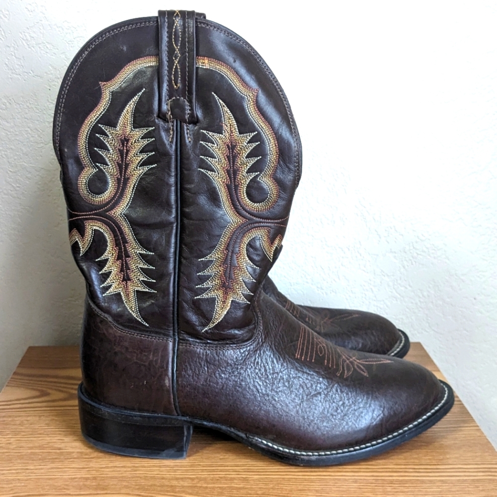 Tony Lama Men's Shrunken Shoulder Brown Leather Cowboy Boots CT2032 Size 8.5 D